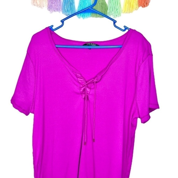 Lauren Ralph Lauren Purple Lace Up Ribbed T-Shirt Size 3X Plus Size - Picture 3 of 17